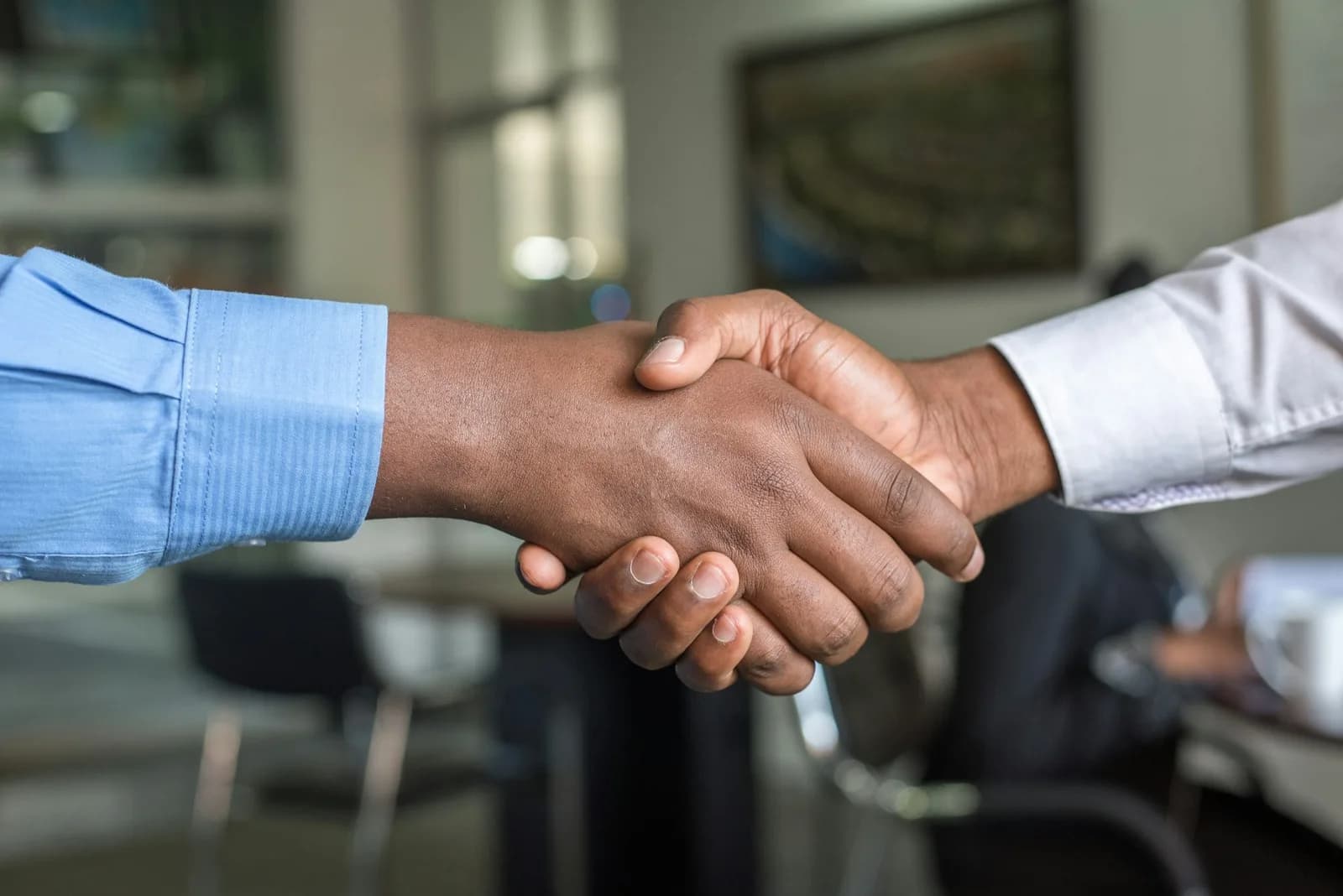 Two professionals shaking hands on a partnership