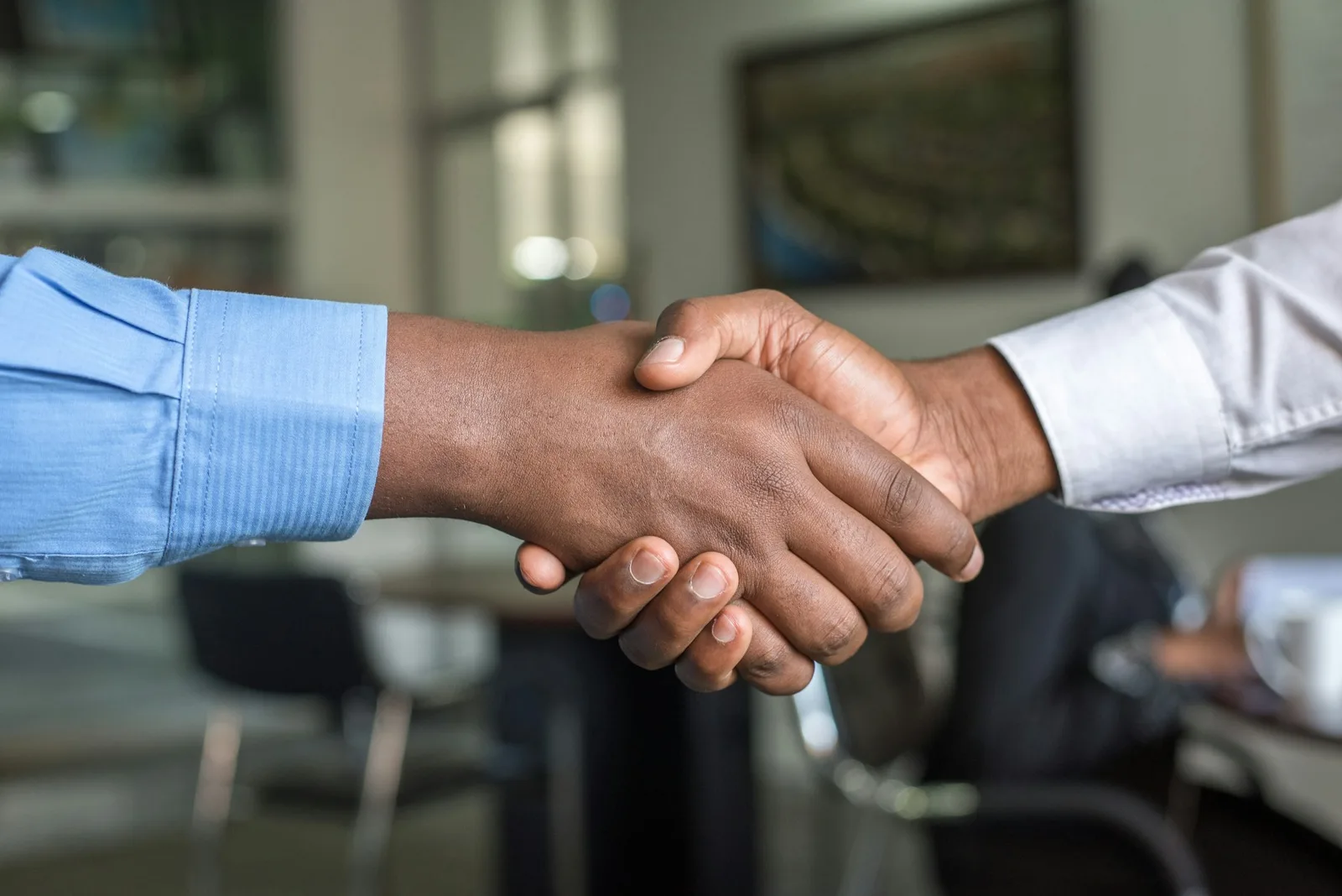 Two professionals shaking hands on a partnership